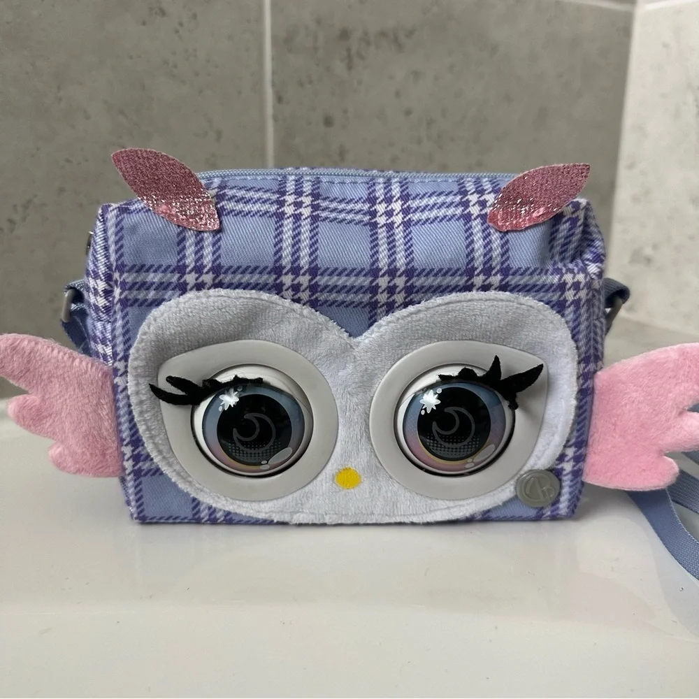 Purse Pets Plaid Owl Kids Bag - Purple and Pink